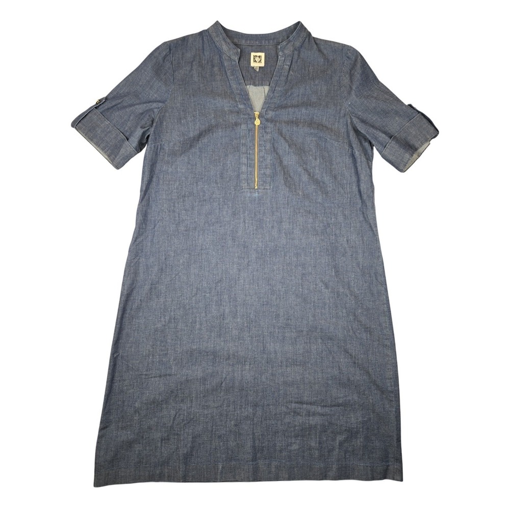 Anne Klein Chambray Zip-Front Shirt Dress – Size 10